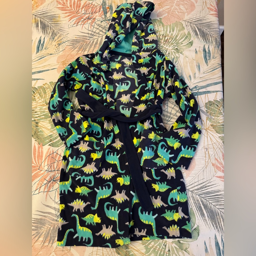 Boy's Dinosaur print‎ Hooded bath pajamas Robe blue and multi colors Size 4/5T